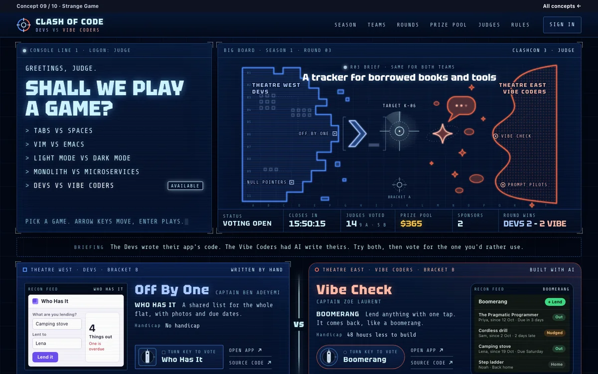 Strange Game at desktop width